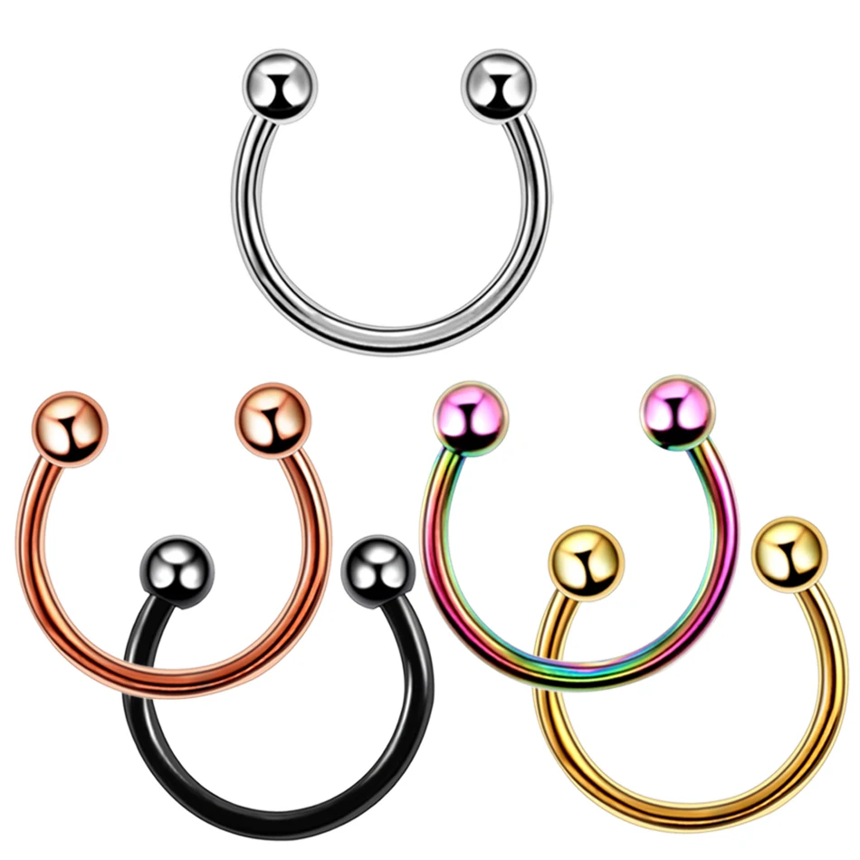 10pcs/lot Steel Trendy Nose Septum Hoop Lip Rings Circular Barbell Horseshoe Ear Tragus Helix Earrings For Unisex Jewelry