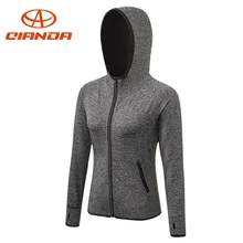 QIANDA дышащие с капюшоном куртка для бега для Для женщин с длинными рукавами Толстовка Йога Спортивные куртки на молнии женщина Фитнес тренажерный зал рубашки