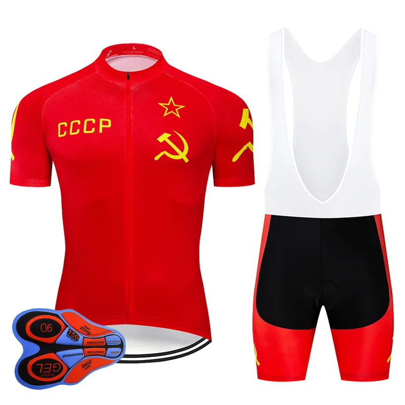 Crossrider 2021 CCCP Cycling Jersey 9D bib Set MTB Red Bike Clothing Breathable Bicycle Clothes Men's Short Maillot Culotte