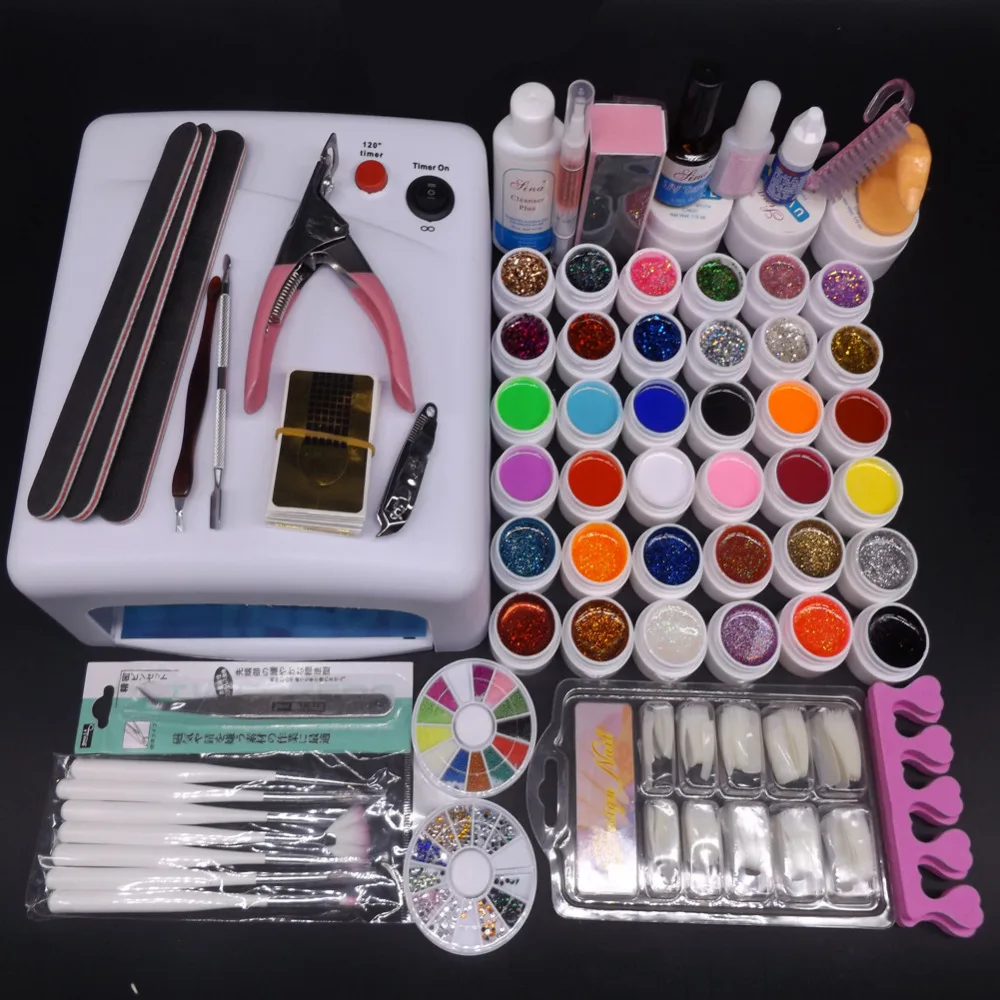 2016 New 36w UV Lamp Nail Gel Kit 36 UV Gel Solid Glitter UV Gel Sets