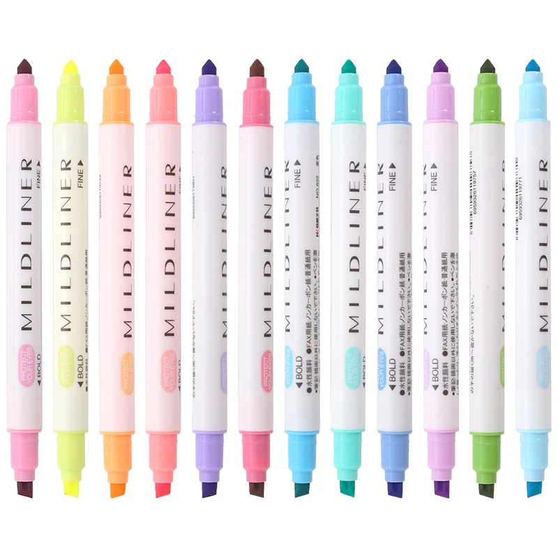 

12 Pcs/lot Japanese Mildliner Pens Double Headed Fluorescent Pen Highlighter Drawing Marker Pens for Student Kids Painting Gift
