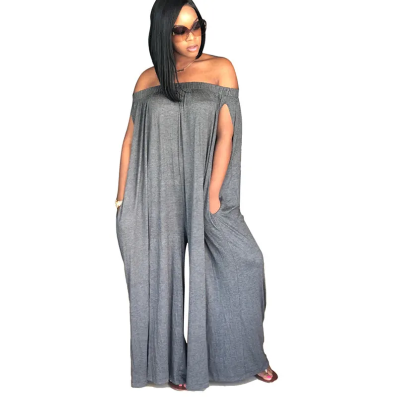 Plus Size S3XL Summer Loose Jumpsuit Women Sexy Slash Neck Super Wide