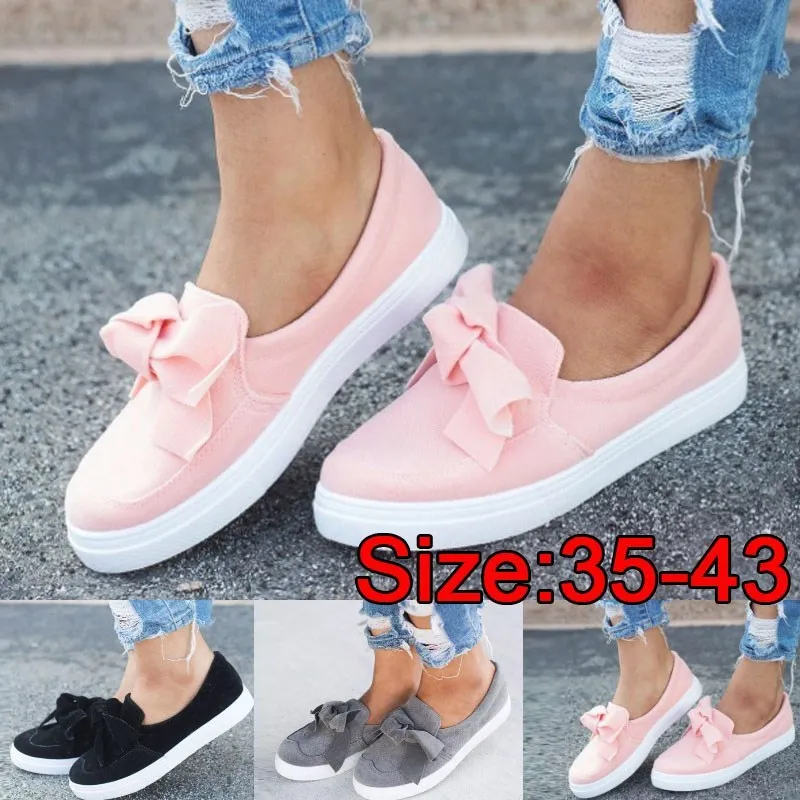 

Weweya Bow Tie Shoes Woman Sneakers Women Flock Butterfly Tie Slip On Women Vulcanize Shoes Ladies Loafers Driving Shoe Big Size