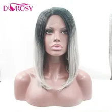DOROSY волосы синтетические волосы на кружеве парики Высокая температура волокно Peruca Perruque короткие прямые боб черный Омбре серый парики для черного