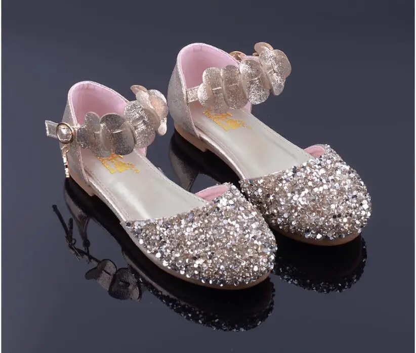 Детская обувь принцессы для девочек с цветочным принтом, повседневная блестящая детская нескользящая обувь на высоком каблуке, модная