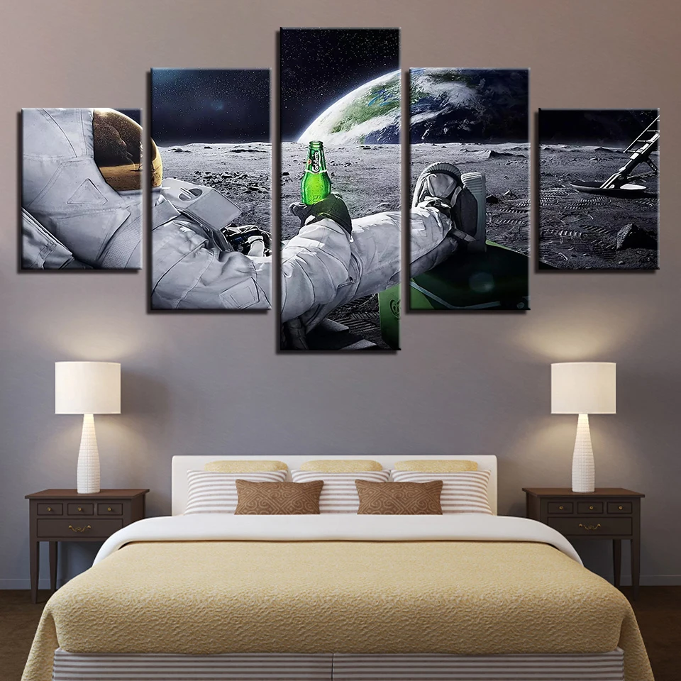 Холст настенные художественные картины Домашний декор рамки 5 шт. астронавт картины гостиная HD принты абстрактный лунный Пейзаж Плакат