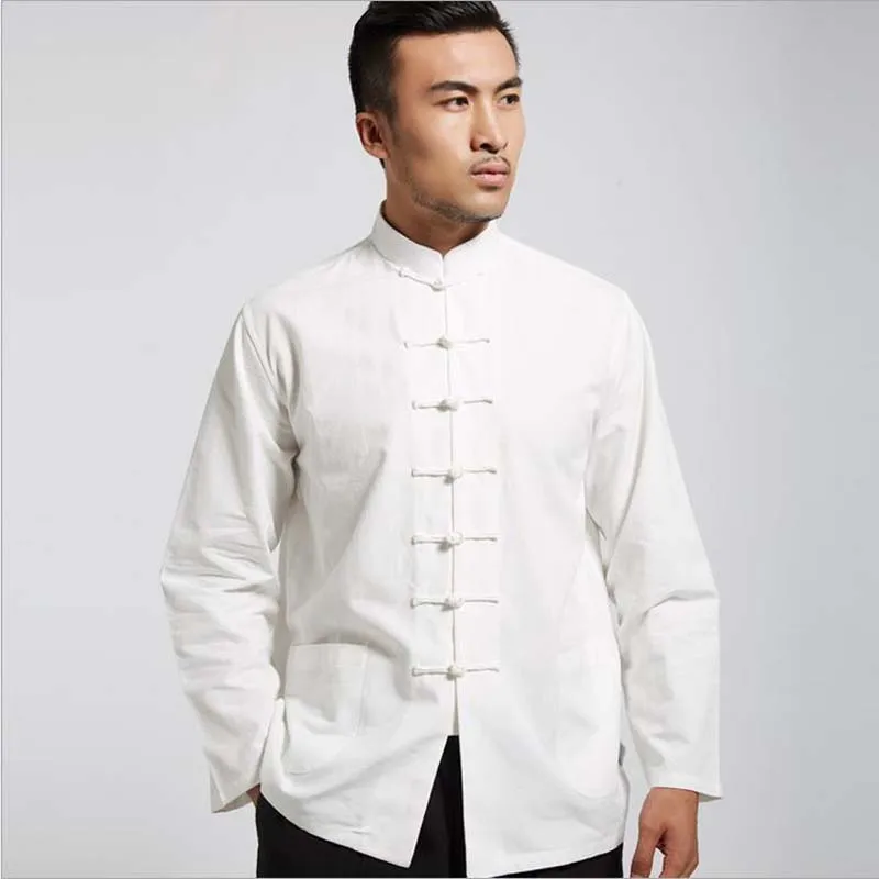 Spring Autumn Men Pure Cotton Shirt Chinese Style Mandarin Collar Stand ...