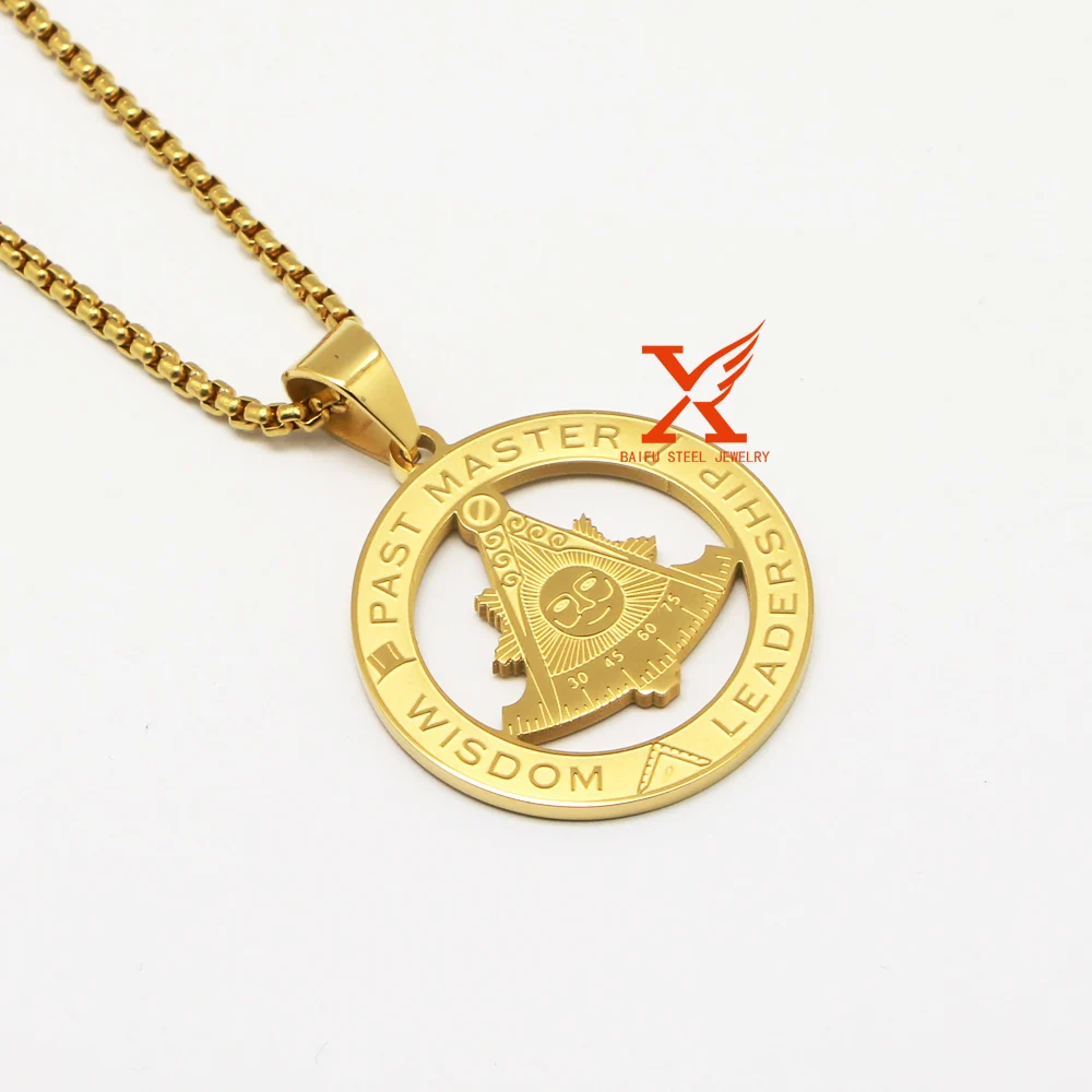 24" Stainless Steel PAST MASTER LEADERSHIP WISDOM FreeMason Pendant