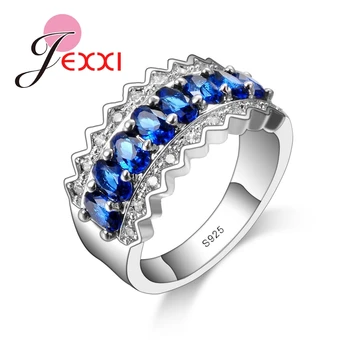 

New Wedding 925 Sterling Silver Rings Simple Lover Charms Yellow Blue Crystal Ring Shiny CZ Jewelry Finger Accessories