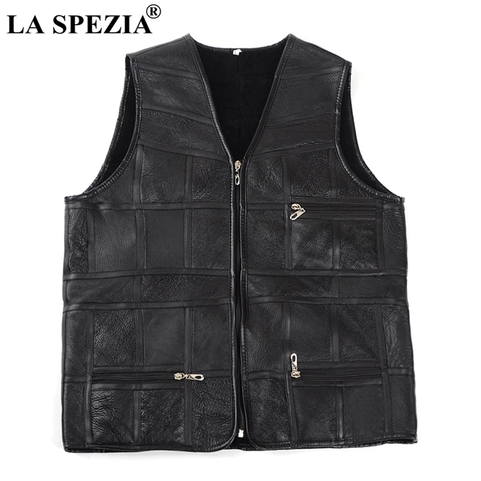 Hombres Brown Macho Invierno Genuino 2019 Piel Negro Clásico Mangas Zip Chaleco De Black Chaquetas Espesor Cuero dark Spezia La Sólido Sin Oveja 184nWwpqIz