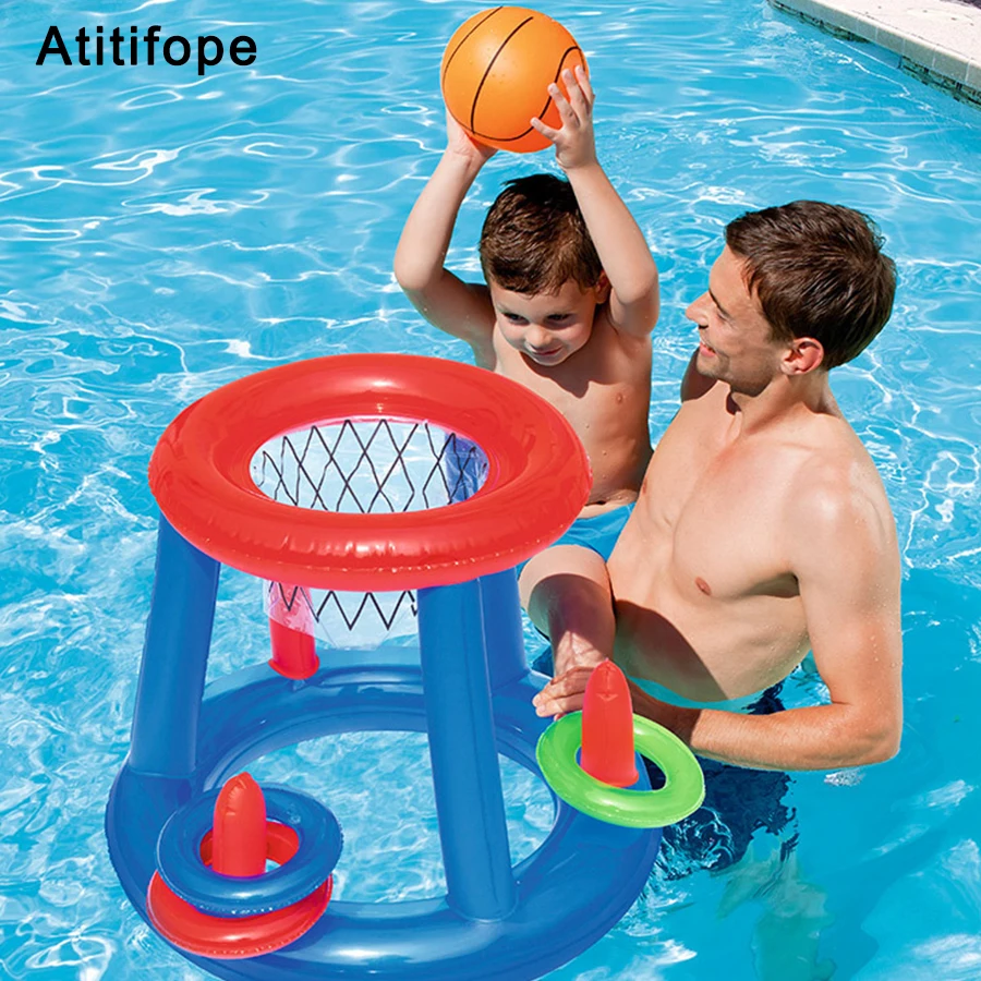 Jouets de bain gonflable eau jouer basket-ball plus 3 anneaux piscine accessoires enfant jouets eau football jouets d'été jouets