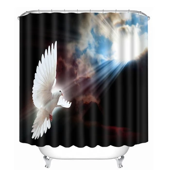 

3D White Dove in Sky Pattern Shower Curtains Beautiful Parrot Bathroom Curtain Waterproof Thickened Bath Curtain Customizable