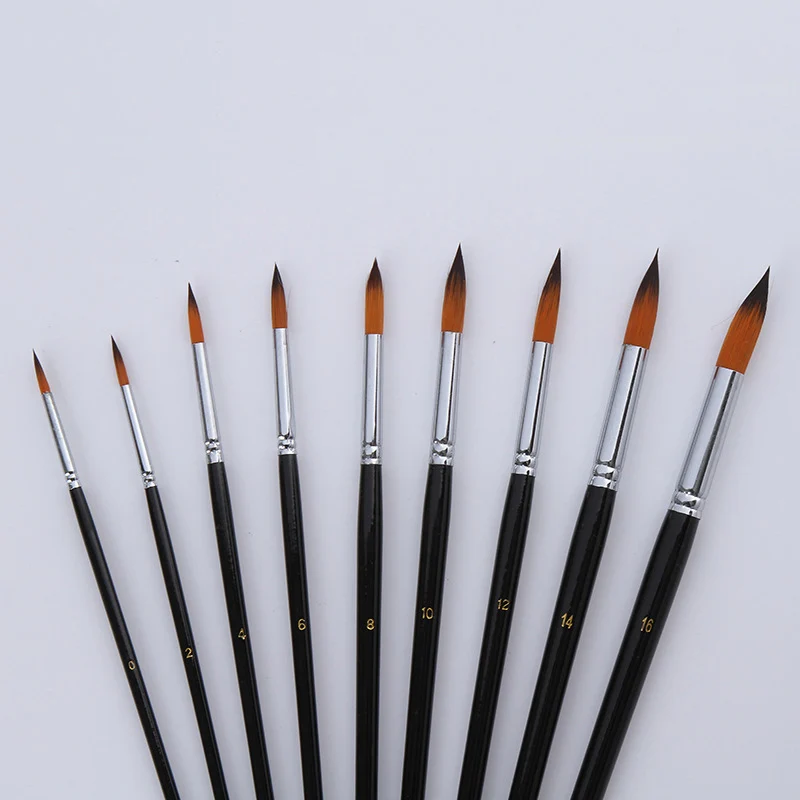 Goede 9 stks partij Fijne Lange Houten Handvat Nylon Aquarel Penselen Art Levert Papeleria Gouache Acryl Schilderen Brush Pen