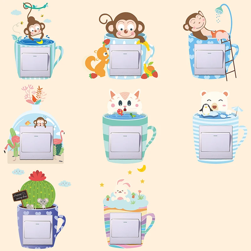 Мультяшная обезьяна кошка медведь пингвин кактус искусство для спальни домашний