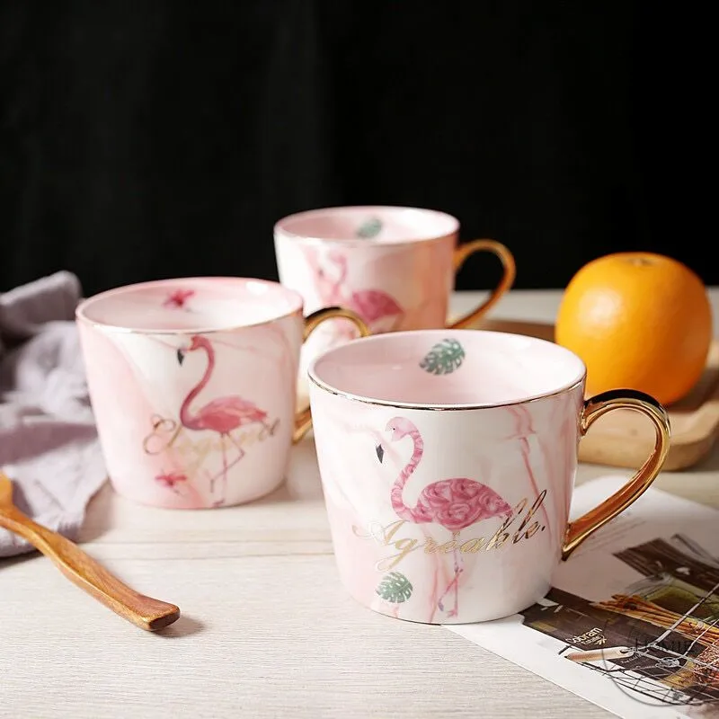 HOMIN Cute Flamingo Ceramics Coffee Mug Large Capacity 400ml Animal Mugs creative Drinkware Coffee Tea Cups Novelty Gifts milk cup17