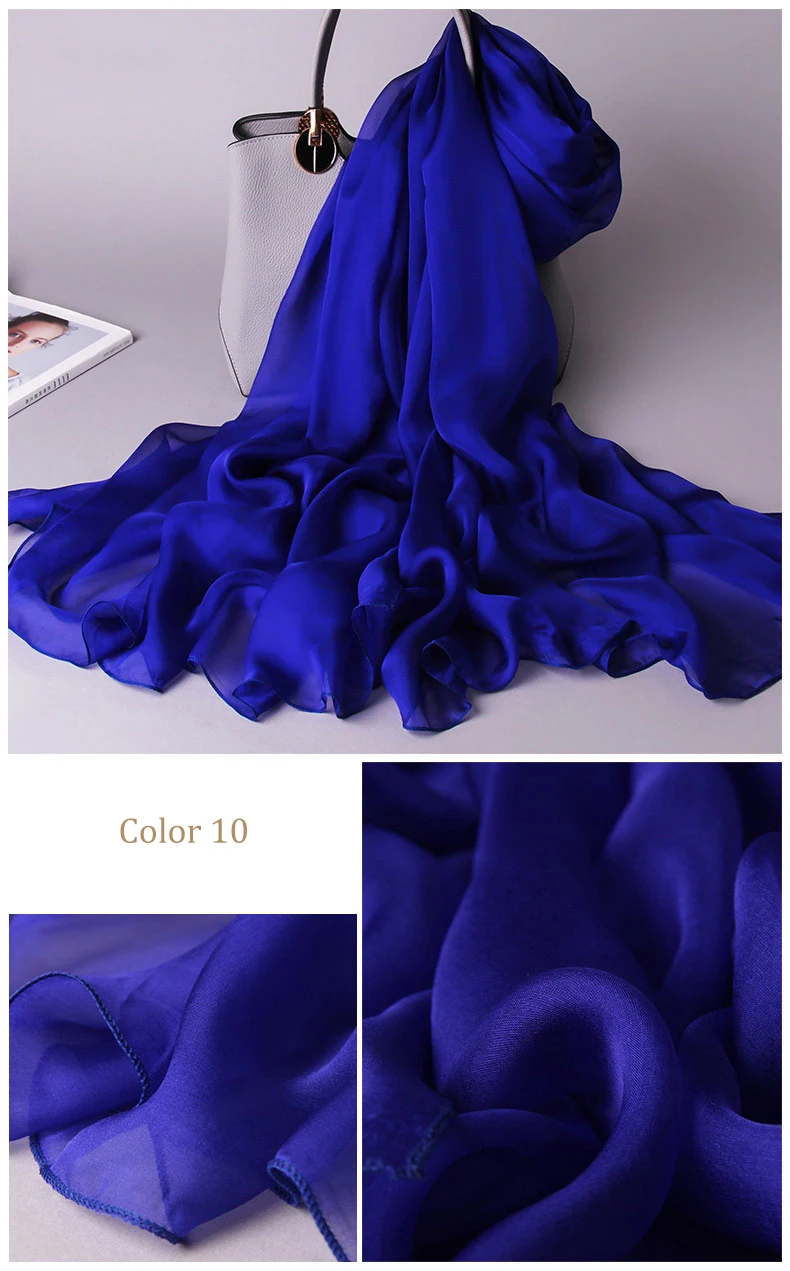 100% натуральный шелк женские шарфы платки сплошной цвет натуральный шелковый шарф для дам 2018x110 см одеяло 180 роскошный бренд шелковый шарф
