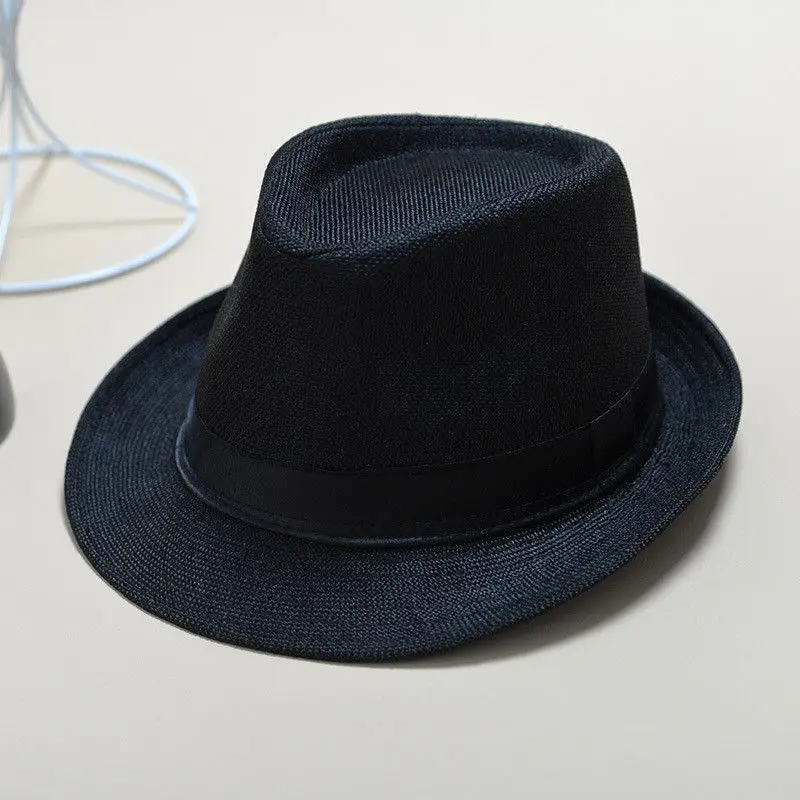 Унисекс соломенная Fedora Солнцезащитная Панама Trilby Crushable мужские Леди Складной Путешествия с черным поясом Лидер продаж кепки - Цвет: Черный