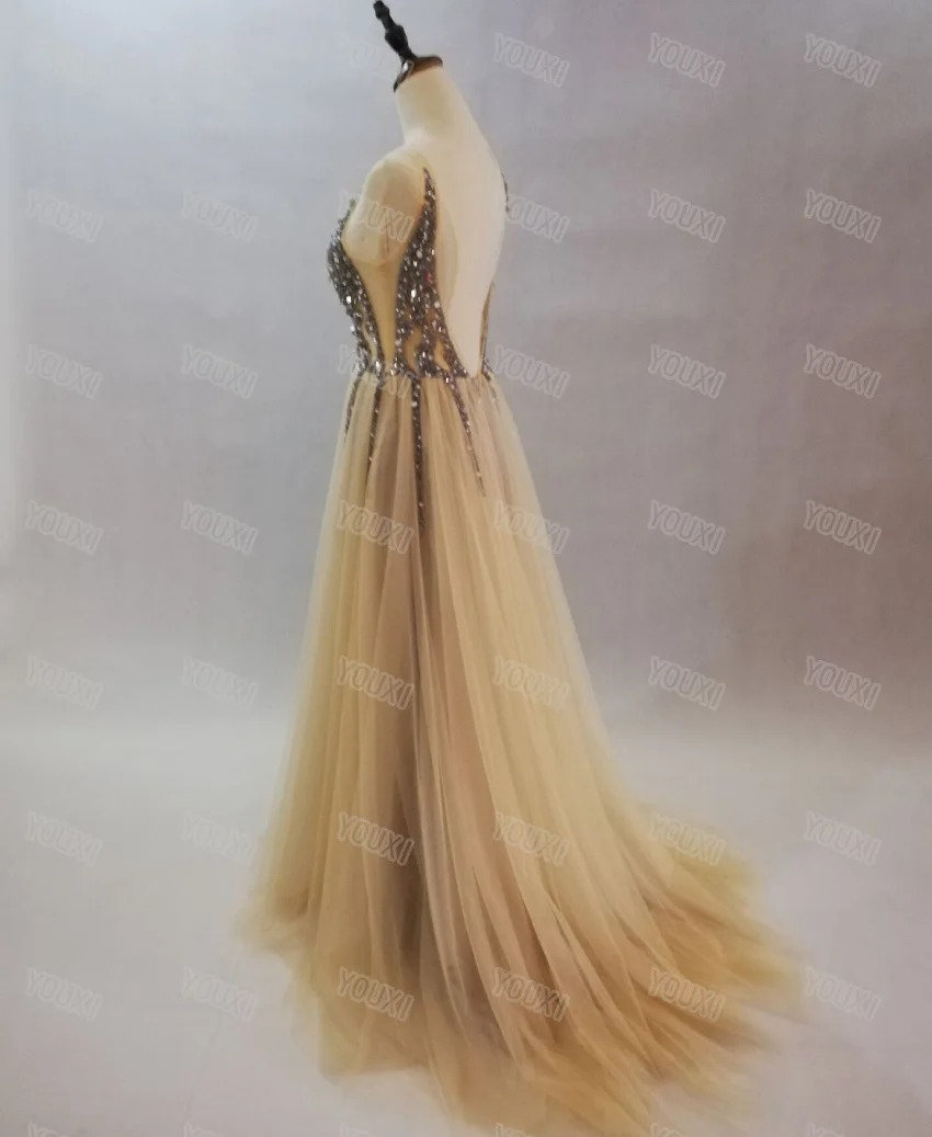 YOUXI блестящее вечернее платье вечернее платье с открытой спиной элегантное сексуальное прозрачное платье с высоким разрезом