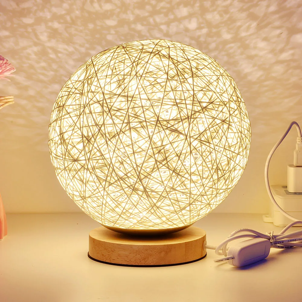 Wicker Rattan Ball Desk Table Lamp Diameter 20cm Takraw night light for