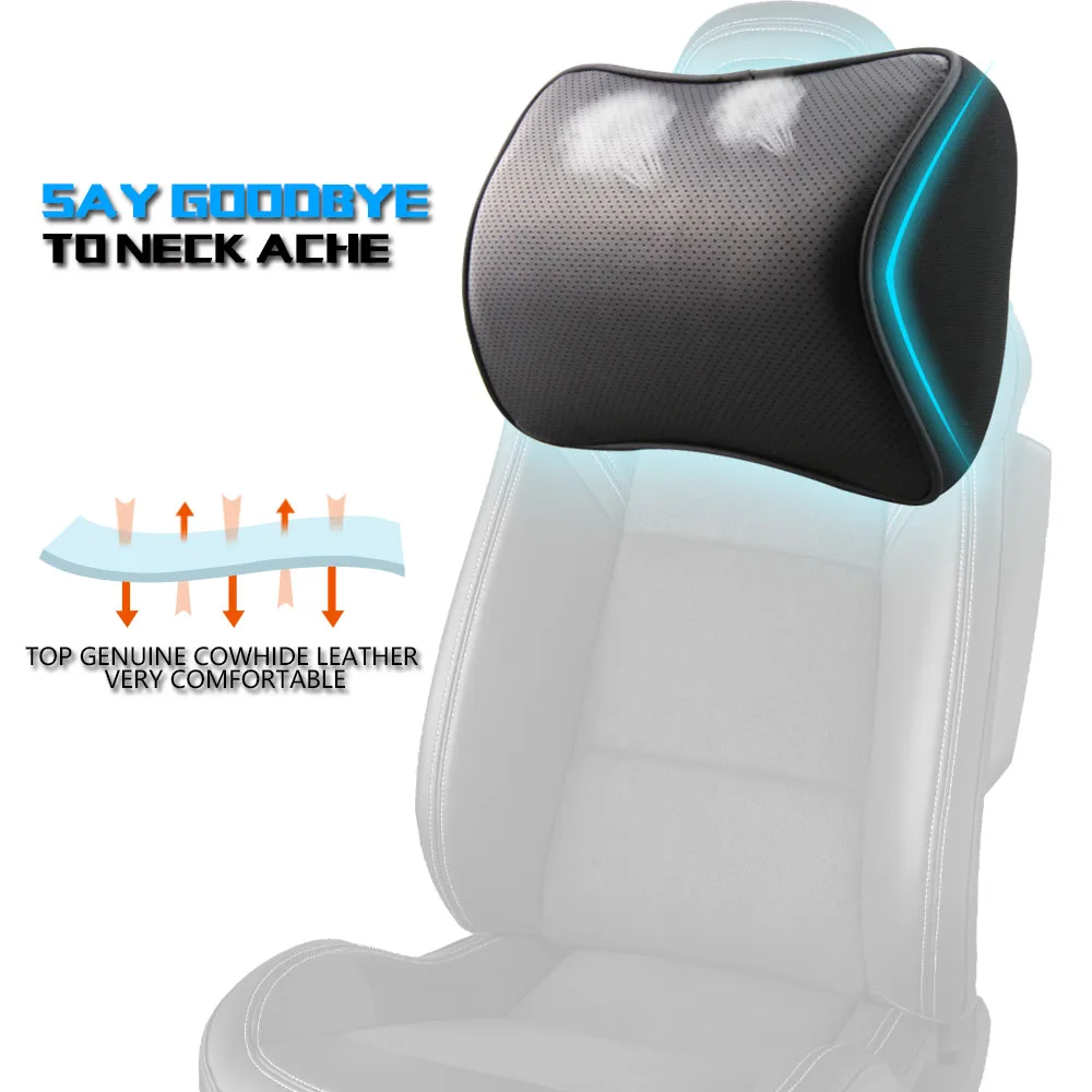 1 Pair Car Leather Neck Pillow Super Soft Memory Foam Auto Seat Cover