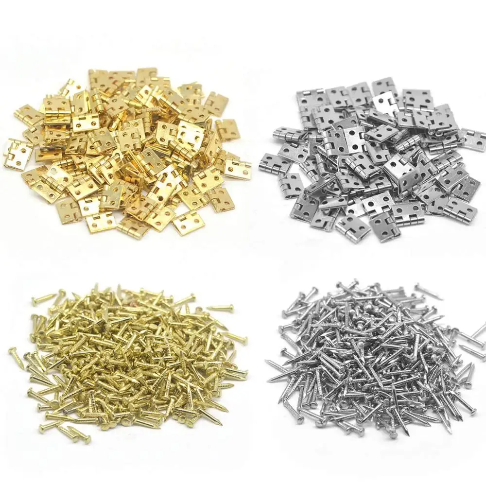 Brass Mini Flat Small Box Folding Butt Hinges 20Pcs Door DIY Craft Supplies Jewelry CaseDecor 8*10mm (80Pcs Nails) door hinges