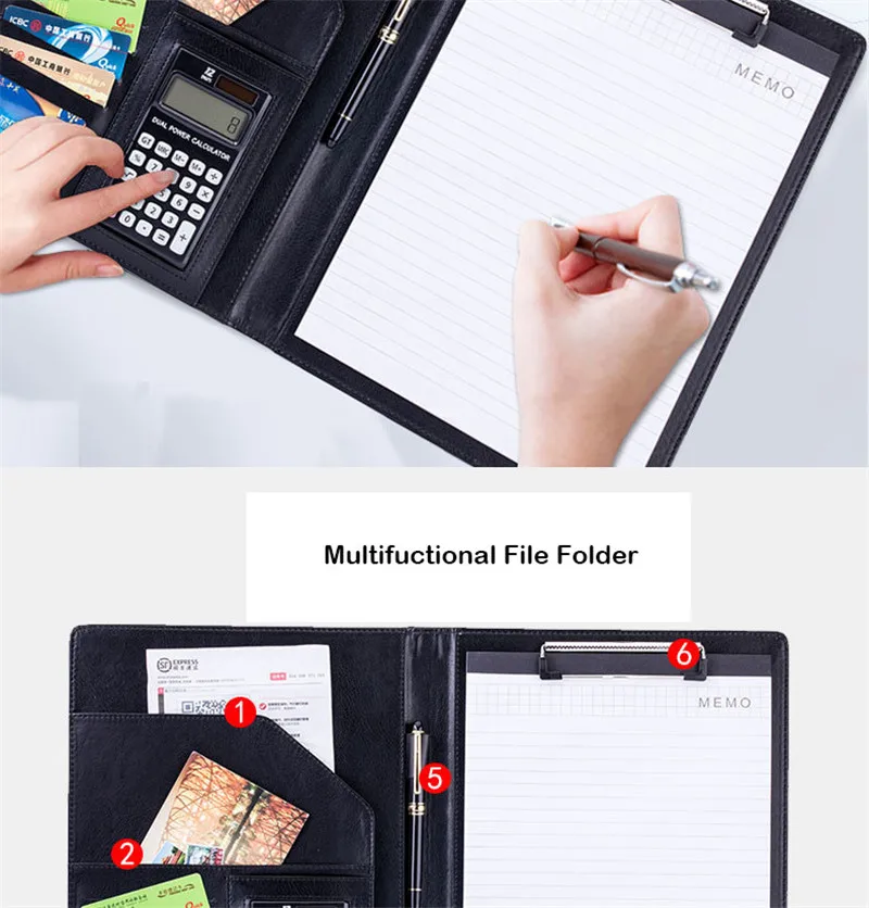A4 папка с калькулятором из искусственной кожи, Многофункциональный органайзер для офисных принадлежностей, менеджер, блокноты для документов, портфель, сумки