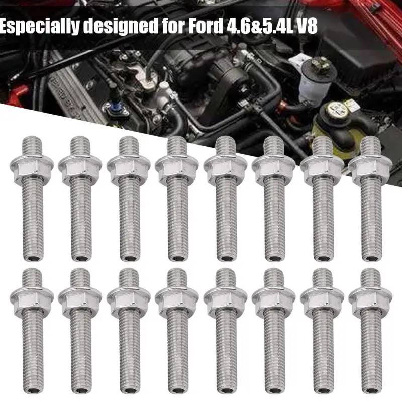 

16pcs/Set Car Exhaust Manifold Stud Flange Nuts Kit for 2 Manifolds Ford 4.6 5.4L V8 Stainless Steel Auto Nuts Parts