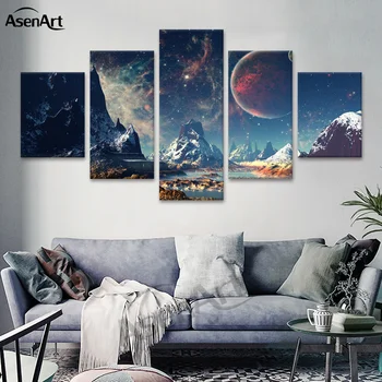 

Modern Pictures Landscape Dreamland and Cosmos Wall Art Canvas Print 5 Pieces Galaxy Painting for Living Room Bedroom Home Deco