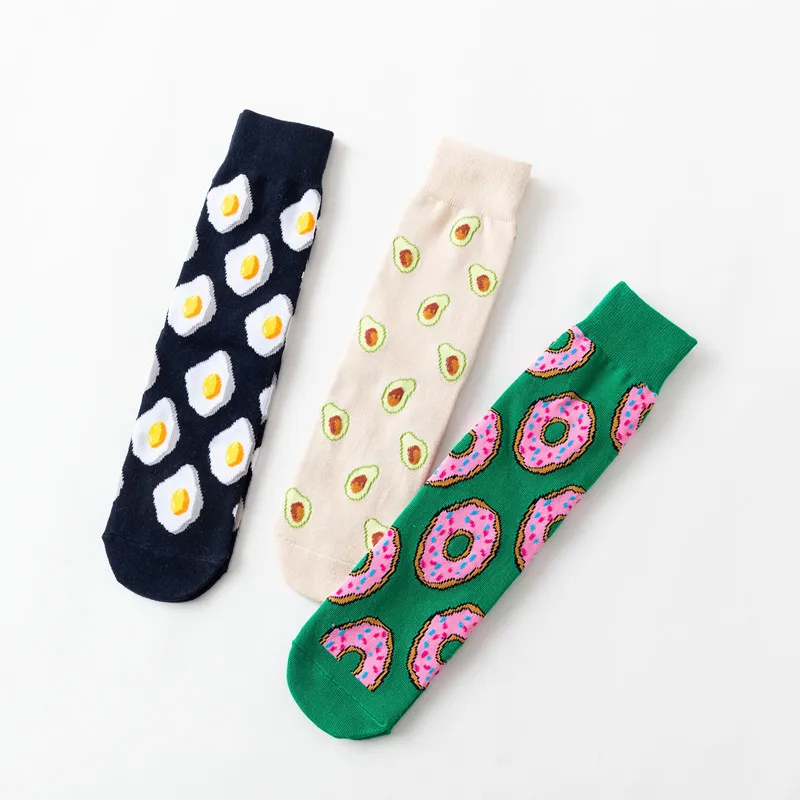 

Women Size Ankle Mid Calf Short Socks Fried Poached Egg Lemons Avocados Biscuit Cookies Doughnuts Bananas Sweet Dessert Food SOX
