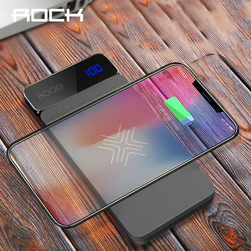 ROCK 8000mAh Wireless Charger External Battery LCD Wireless Charging Power Bank For iPhone Xr X Xs Max Powerbank