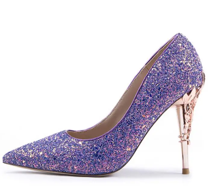 purple glitter pumps
