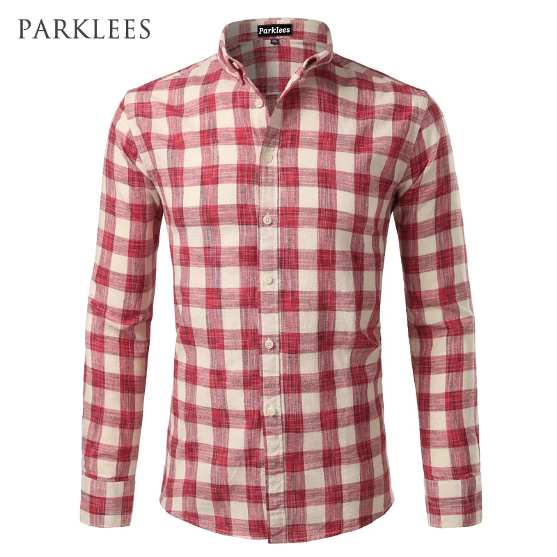 

Red Big Plaid Shirt Men 2017 Brand New Men Shirt Fashion Slim Fit Long Sleeve Chemise Homme Casual Button Down Mens Dress Shirts