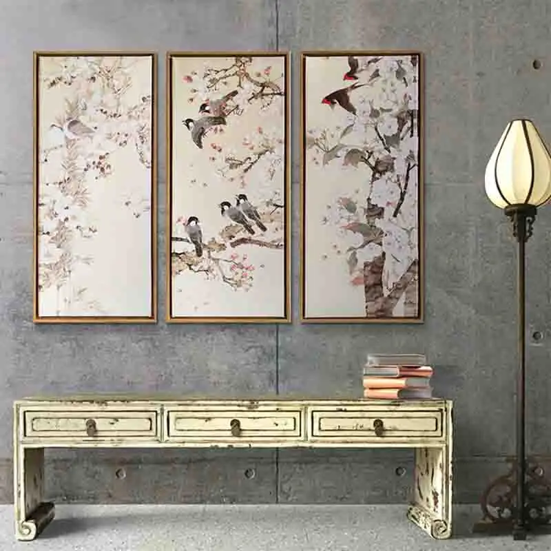 Картина в китайском стиле с цветами и птицами, пение птиц на цветке сливы, художественная красивая картина, плакаты на холсте для украшения дома
