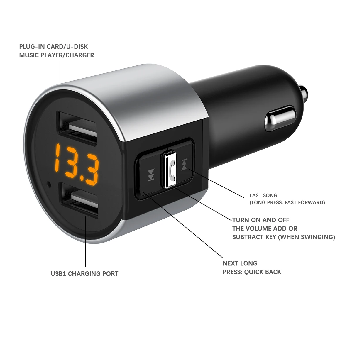 Автомобильное зарядное устройство C26S с двумя usb-портами для смартфона, Bluetooth, fm-передатчик, автомобильный комплект с громкой связью, MP3 музыкальный радио адаптер, зарядное устройство для телефона