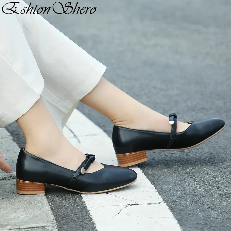 

EshtonShero Summer Women's Shoes Woman Pumps PU Leather Low Heels Slip On Platform Black Ladies Wedding Shoes Size 3-12