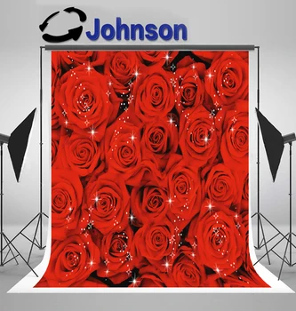 

Valentine's Day sparkly 3D red rose flower backgrounds Vinyl cloth High quality Computer print wedding photo backdrop