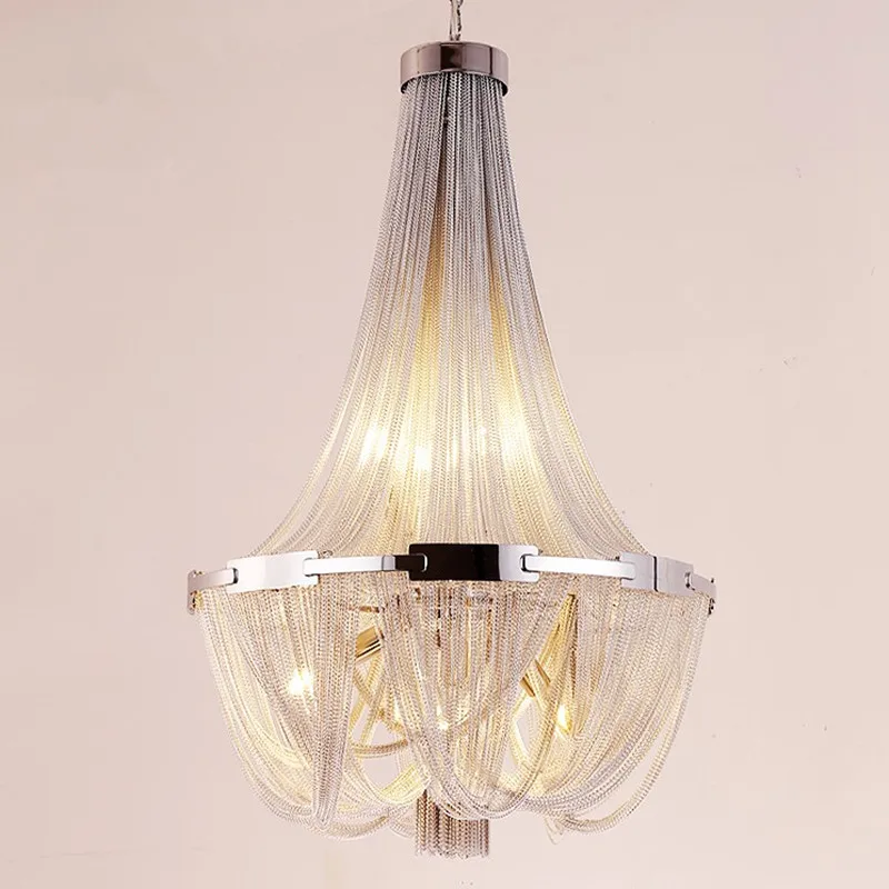 Italy Tassel led Pendant Lamp Silver Aluminum Chain Chandelier