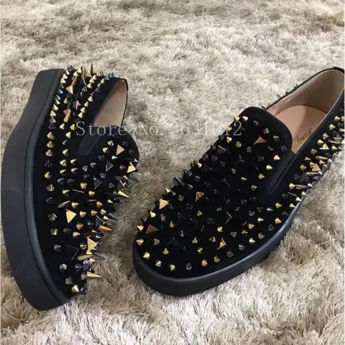 

Spike Rivets Cover Mixed Colors Men Loafers Flats Elastic Band Slip On Platsform Shoes Mens zapatillas hombre deportiva