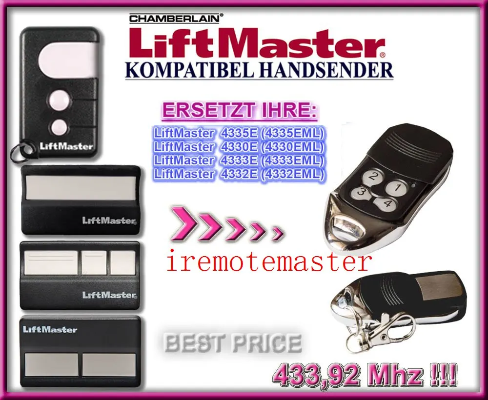 

3pcs Chamberlain Liftmaster 4335E 4330E 4332E compatible Remote Liftmaster Garage Opener free shipping