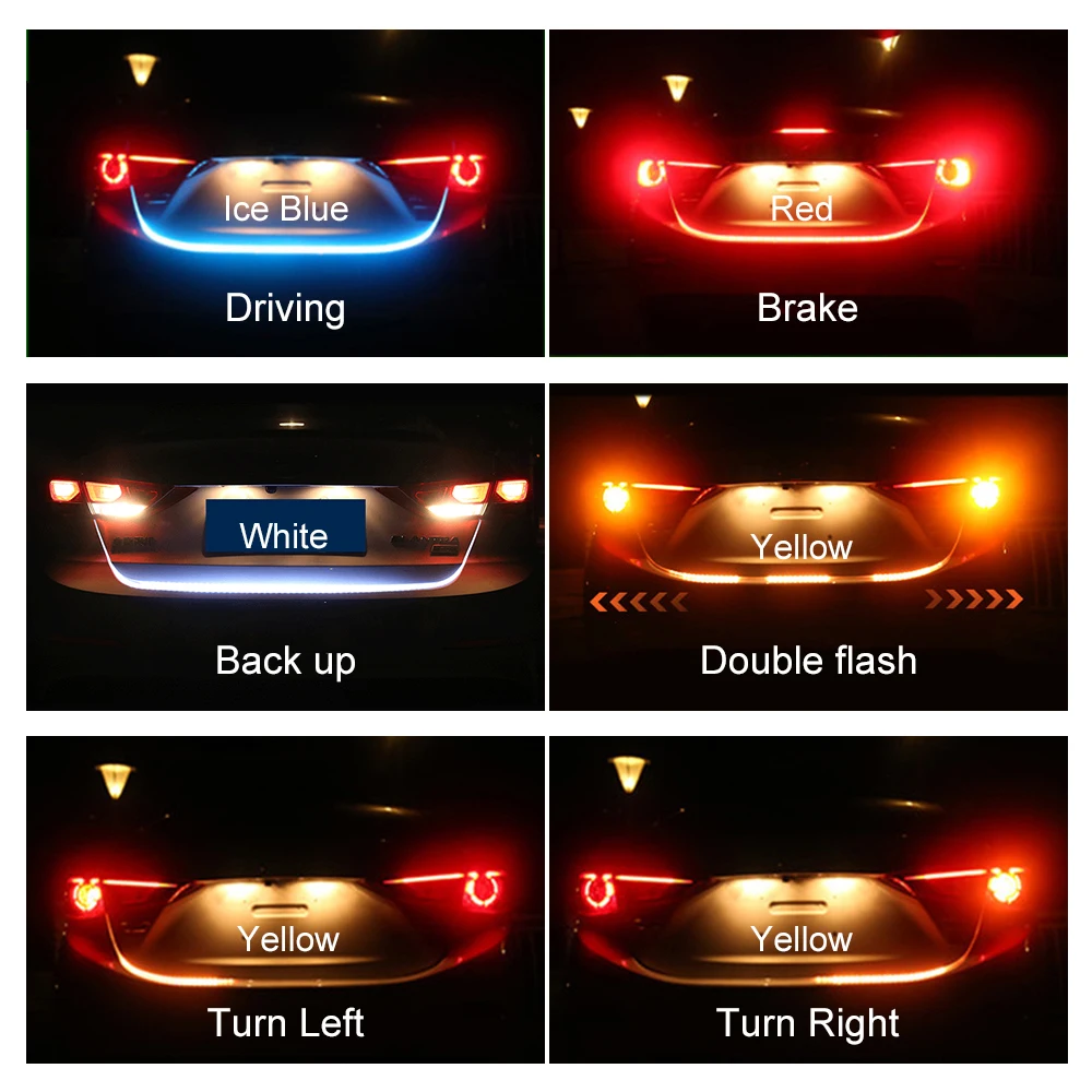 Niscarda 120cm Ice Blue Yellow Red White Wireless Remote Car Tail Trunk Tailgate Strip Light Dynamic