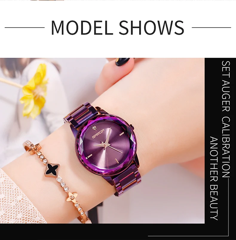 Sanda фиолетовый женские часы модные из нержавеющей стали ремень кварцевые женские наручные часы со стразами женские часы многоцветные 2019