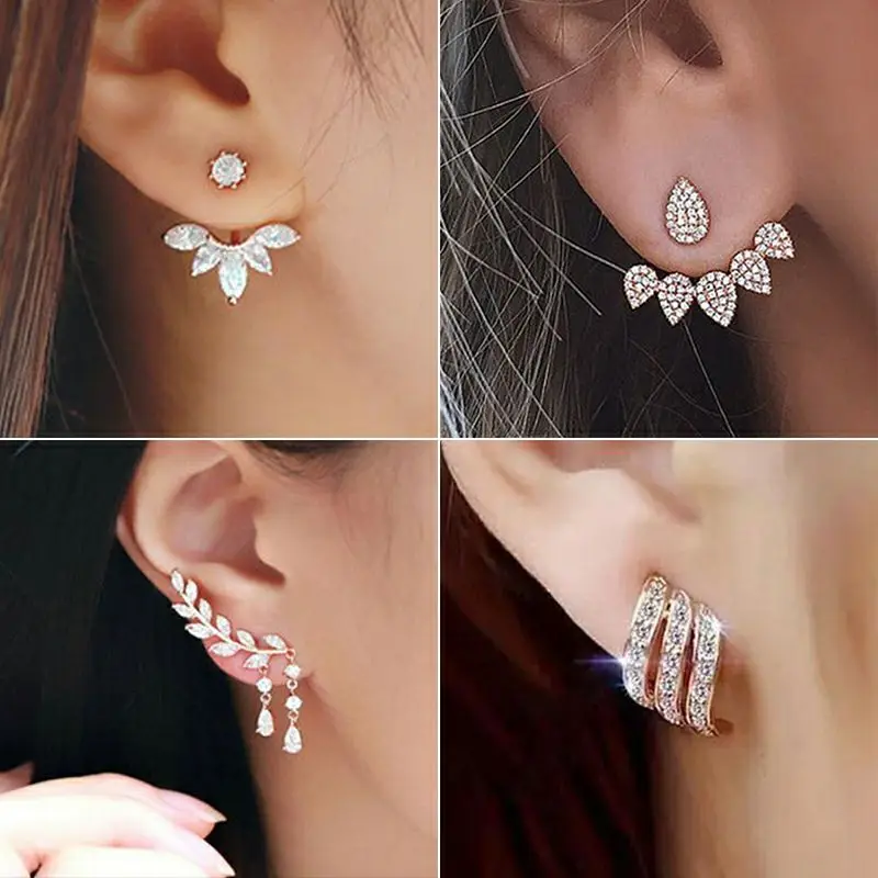 

Crystal Flower Earrings for Women Fashion Jewelry Gold Silver Rhinestones Earrings Modern Jewelry Wholesale Gift Party Wedd