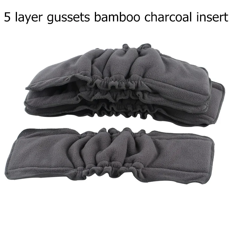Ohbabyka Cloth Diaper Inserts With Gussets Styled Elastic Bamboo Charcoal Diaper Inserts Baby Nappy Couches Lavables 10pcs/Pack
