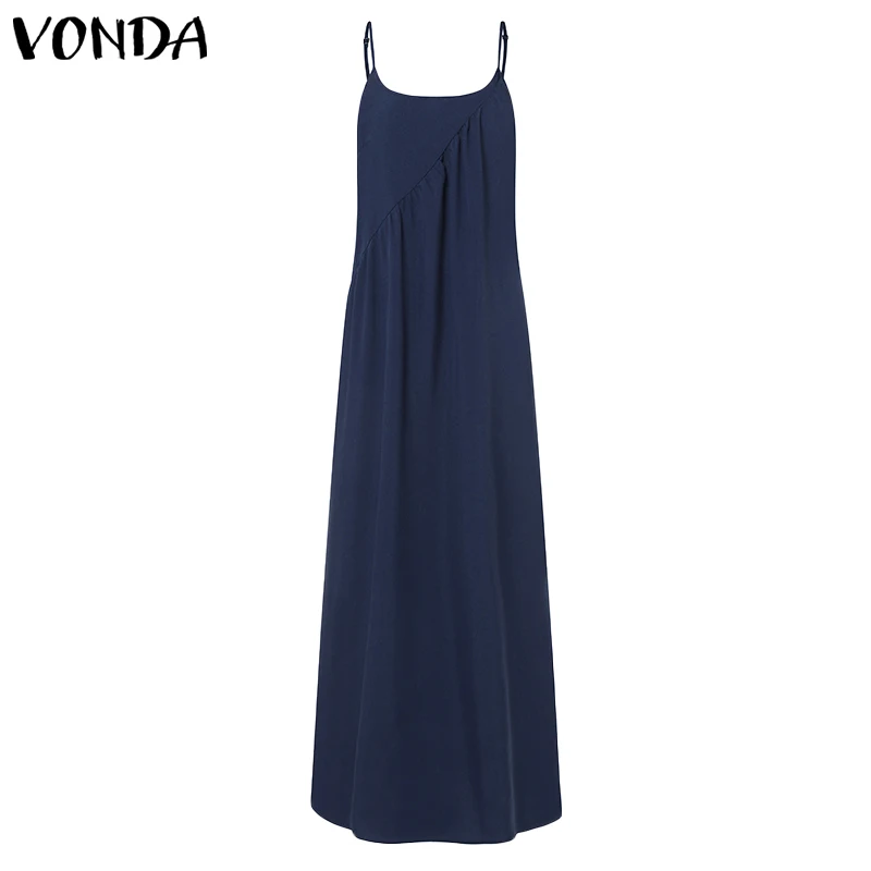 VONDA женское длинное Макси платье Летний Пляжный сарафан сексуальный на бретельках без рукавов размера плюс свободного покроя Vestidos