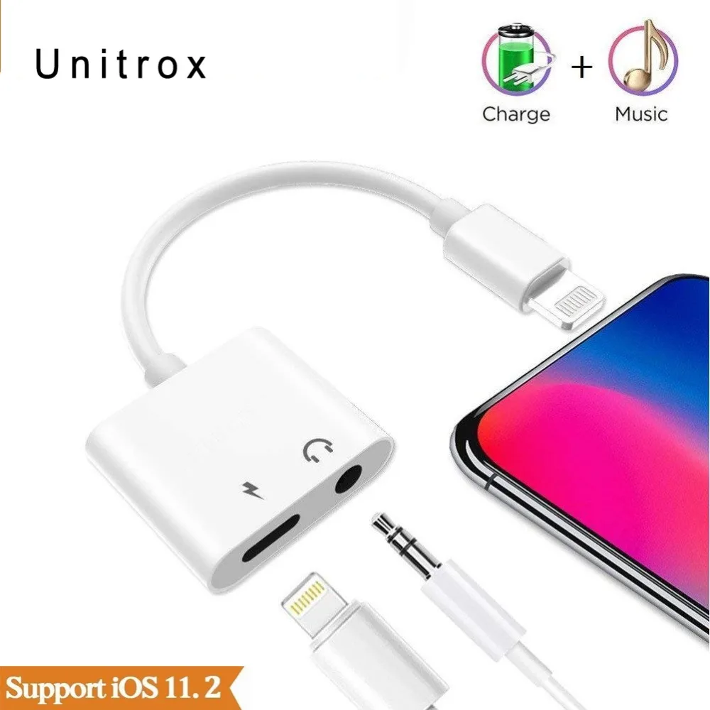 2 in 1 for lightning to 3.5mm Audio Adapter Aux Converter Plug for iPhone 6/6S/7/8/X/plus headphone Jack splitter Charge adaptor 1pcs 6 35mm plug 6 5mm 1 4male plug to 3 5mm 1 8female jack stereo headphone audio adapter trs 6 35 to 3 5 converter