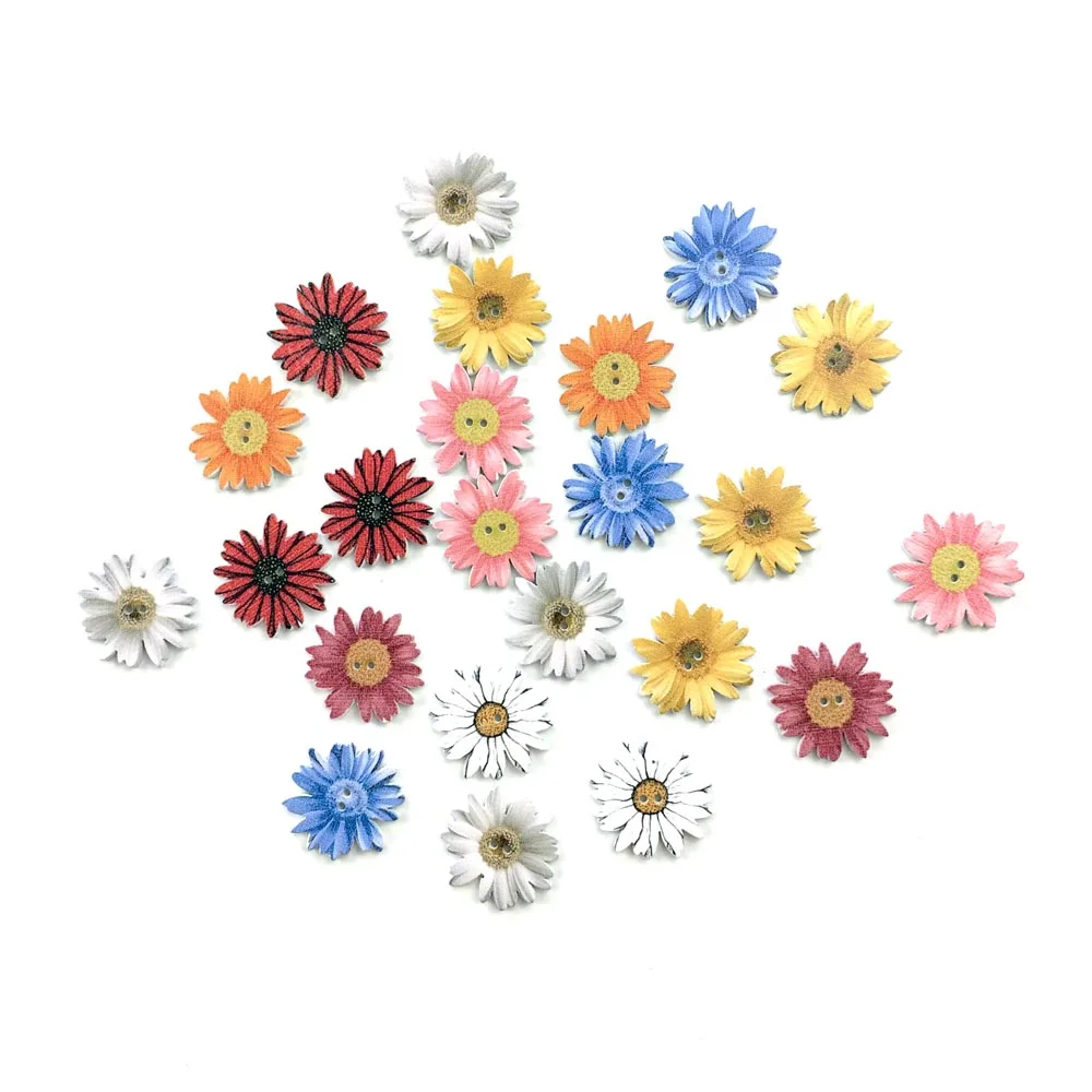 50Pcs Cute Daisy Flower DIY Wooden Buttons For Clothing Decorative ...