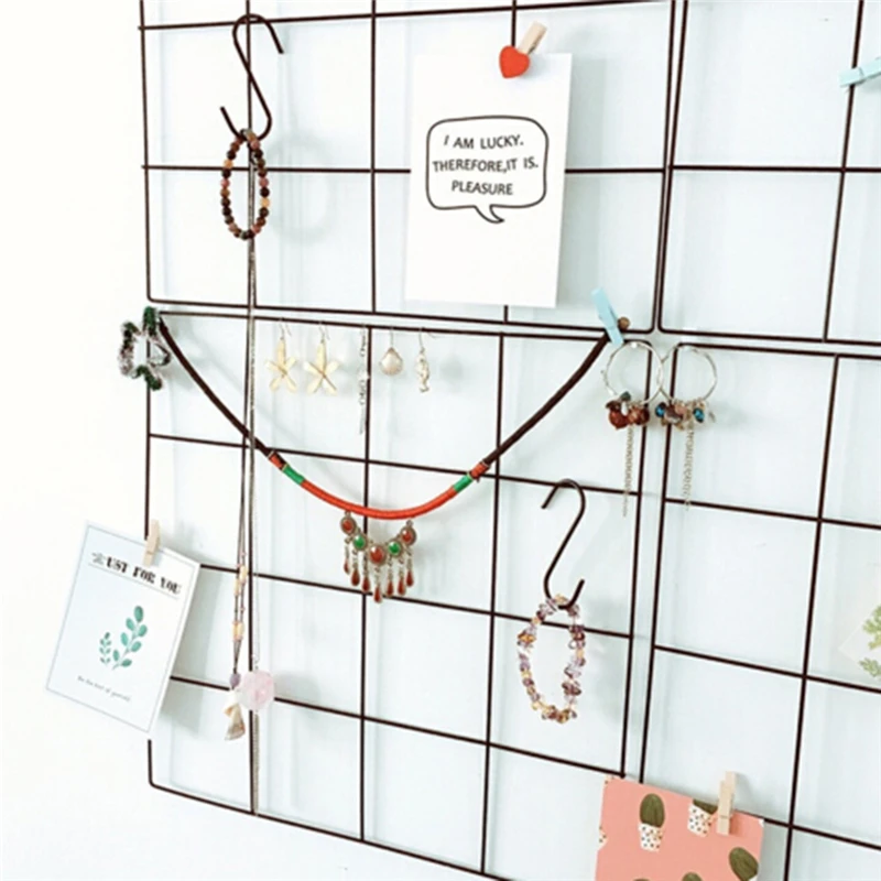 

Creative Metal Mesh Grid Wall Photos Grids Pictures Postcards Frame Iron Storage Rack Holder DIY Home Decoration