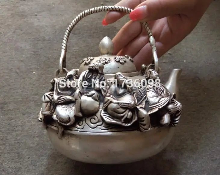 

SUIRONG---702++ tibet Silver eight immortals flagon teapot Sculpture Statue