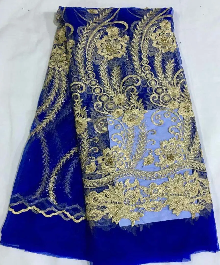 

Latest French Lace Fabric High Quality African Lace Material With Beaded Beautiful Flower Embroidery Bridal Lace