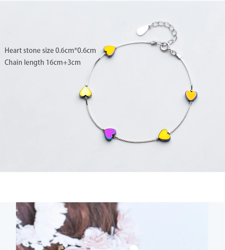 INALIS Новая мода S925 Серебряный браслет-цепочка с градиент сердце камни для Для женщин Модные украшения Шарм Браслет Bijoux